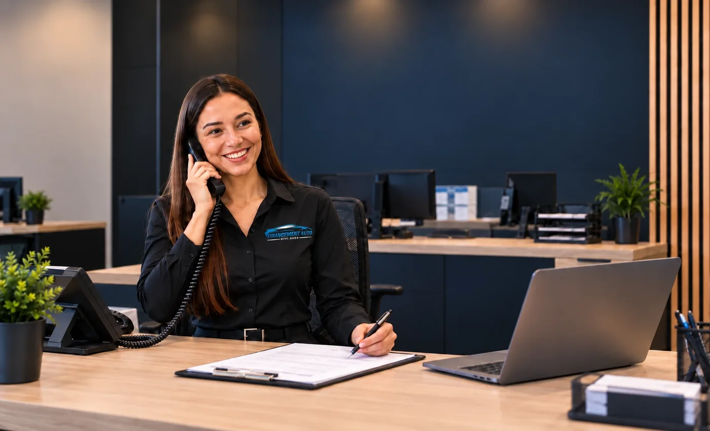 Une conseillère au téléphone avec un client